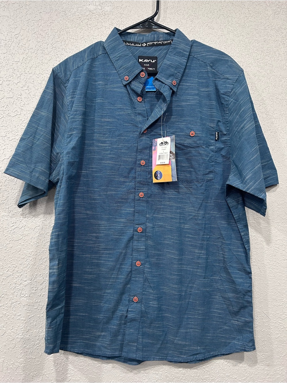 Kavu Men's Short-Sleeve Button-Down Shirt - Denim Blue with Subtle Heather